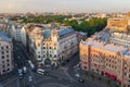 ST. PETERSBURG, RUSSIA - JUNE, 2019: Area of Leo Tolstoy and the building of the Andrei Mironov Theater in St. Petersburg Royalty Free Stock Photo