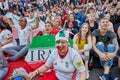 Iranian and Russian fans in fan zone at World Cup. Royalty Free Stock Photo