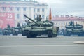 Convoy of Russian tanks T-72B3 on Palace Square, Saint Petersburg