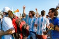 Soccer fans of Argentina national football team having fun