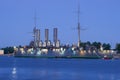 Old cruiser Aurora on a white night, Saint Petersburg Royalty Free Stock Photo