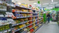 Russian supermarket chain. Wide range of products. Retail industry. Rows of shelves. Organic food. Online delivery concept. Grocer