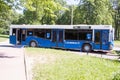 St. Petersburg, Russia-June 12, 2019. Street public toilet in the form of a bus. Sunny day