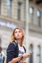 St. Petersburg, Russia, June 28, 2019:Teen girl walking around the city