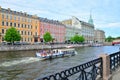 The waterbus sails along the Moika river near the House of the s Royalty Free Stock Photo