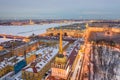 ST. PETERSBURG, RUSSIA - MARCH, 2019: Aerial view cityscape of city center, Palace square, State Hermitage museum (Winter Palace Royalty Free Stock Photo