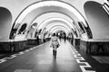 Inside Ploshchad Vosstaniya metro station in Saint Petersburg, Russia. Black and white Royalty Free Stock Photo