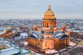 ST. PETERSBURG, RUSSIA - MARCH, 2019: St Isaac cathedral in Saint Petersburg, Russia, is the biggest christian orthodox church in