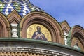 Mosaic images of saints on the walls of the Cathedral of the Savior on Spilled Blood in St. Petersburg