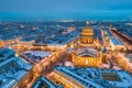 ST. PETERSBURG, RUSSIA - MARCH, 2019: Saint Isaac`s Cathedral in Saint Petersburg Aerial View of the city