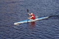 The athlete trains on kayak