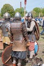 St. Petersburg, Russia - May 27, 2017: Demonstrational sword fight at the historical reconstruction festival in St. Petersburg, Ru Royalty Free Stock Photo