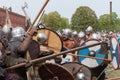 St. Petersburg, Russia - May 27, 2017: Demonstrative battle at the Viking Festival in St. Petersburg, Russia