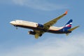 Flying aircraft Boeing 737-800 `Nicholas Roerich` VP - BPF Aeroflot close-up