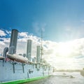 The legendary cruiser Aurora is a monument to the revolution in St. Petersburg, Russia