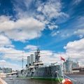 The legendary cruiser Aurora is a monument to the revolution in St. Petersburg, Russia