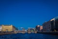 ST. PETERSBURG, RUSSIA, 02 MAY 2018: Outdoor view of Lomonosov Bridge over Fontanka River, is the best preserved of