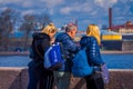 ST. PETERSBURG, RUSSIA, 01 MAY 2018: Outdoor view of russian familiy enjoying the view with blurred background of the