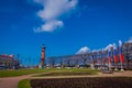 ST. PETERSBURG, RUSSIA, 01 MAY 2018: Outdoor view of Vasilyevsky Island and Exchange building on the Spit with Rastral