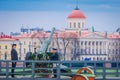 ST. PETERSBURG, RUSSIA, 17 MAY 2018: Unidentified man wearing uniform at the Naryshkin Bastion, everyday at 12:00 a shot Royalty Free Stock Photo