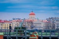 ST. PETERSBURG, RUSSIA, 17 MAY 2018: Unidentified man wearing uniform at the Naryshkin Bastion, everyday at 12:00 a shot Royalty Free Stock Photo