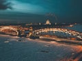 St. Petersburg. Russia. Night panorama of the Smolny Cathedral in St. Petersburg. Annunciation bridge Royalty Free Stock Photo