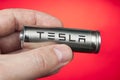 One Cylindrical Tesla battery cell pack for electric cars.