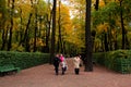 ST. PETERSBURG, RUSSIA, October 4, 2018. Autumn in city park. Colorful leaves in sun light. Beauty nature scene at fall season Royalty Free Stock Photo