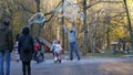 Big soap bubbles children on the playground