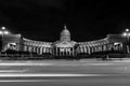 Panorama of Cathedral of Our Lady of Kazan, Russian Orthodox Church in Saint Petersburg, Russia. Black and white Royalty Free Stock Photo