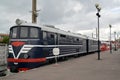 ST. PETERSBURG, RUSSIA.The passenger locomotive of TE-013 costs at the platform