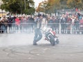 Demonstration performance of bikers on the Palace Square in St. Petersburg