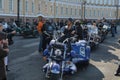 ST PETERSBURG, RUSSIA-September 26, 2020: happy biker woman on the rear seat of custom trike. Annual motorcycles parade, dedicated Royalty Free Stock Photo