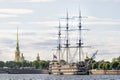 St. Petersburg, Russia, September 2019: Peter and Paul Fortress, frigate