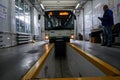 Inspection pit in a car repair service center, equipped with a system to check the brakes and the condition of the Royalty Free Stock Photo