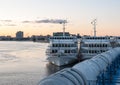 St. Petersburg, Russia - September 5, 2017: Views of a cruise ship with an open deck, with life rafts.