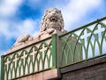 St. Petersburg, Russia, summer 2017: Sculpture of a roaring stone lion on the facade of the White Tower complex