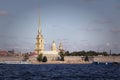 St. Petersburg, Russia - September 1, 2019 - View on the Peter and Paul Church. Summer day, view from the Neva river