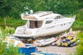 2019, St. Petersburg, Russia, a yacht parked in a dock on land, parked in a Parking lot