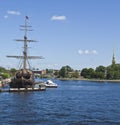 St. Petersburg, sailing ship on river Neva Royalty Free Stock Photo