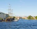 St. Petersburg, sailing ship on river Neva Royalty Free Stock Photo