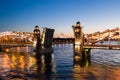 St. Petersburg, white nights, divorced spans Bolsheokhtinsky bridge. The main attraction of summer Petersburg. Photo from drone