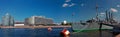 ST.PETESBURG, RUSSIA - JULY 13, 2018: Wide angle panoramic view Aurora cruiser on Neva river, Saint-Petersburg, Russia.