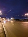 St.Petetsburg, Dvortsoviy bridge over Neva river, night, lights, Royalty Free Stock Photo