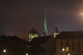 St. Pierre Cathedral St. Peter`s Cathedral spire highlighted above Geneva city at night, Geneva, Switzerland Royalty Free Stock Photo