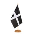 St. Piran Cornwall Flag, small wooden cornish table flag, isolated on white background