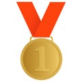 1st Place Gold Medal with Red Ribbon Vector Illustration Icon