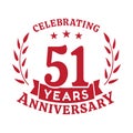 51 years anniversary celebration logotype. 51st anniversary logo. Vector and illustration.