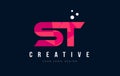 ST S T Letter Logo with Purple Low Poly Pink Triangles Concept