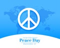 21st september international peace day event card with world map